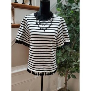 Broome Street Women's Black Cotton Short Sleeve Round Neck Casual Blouse Size XL